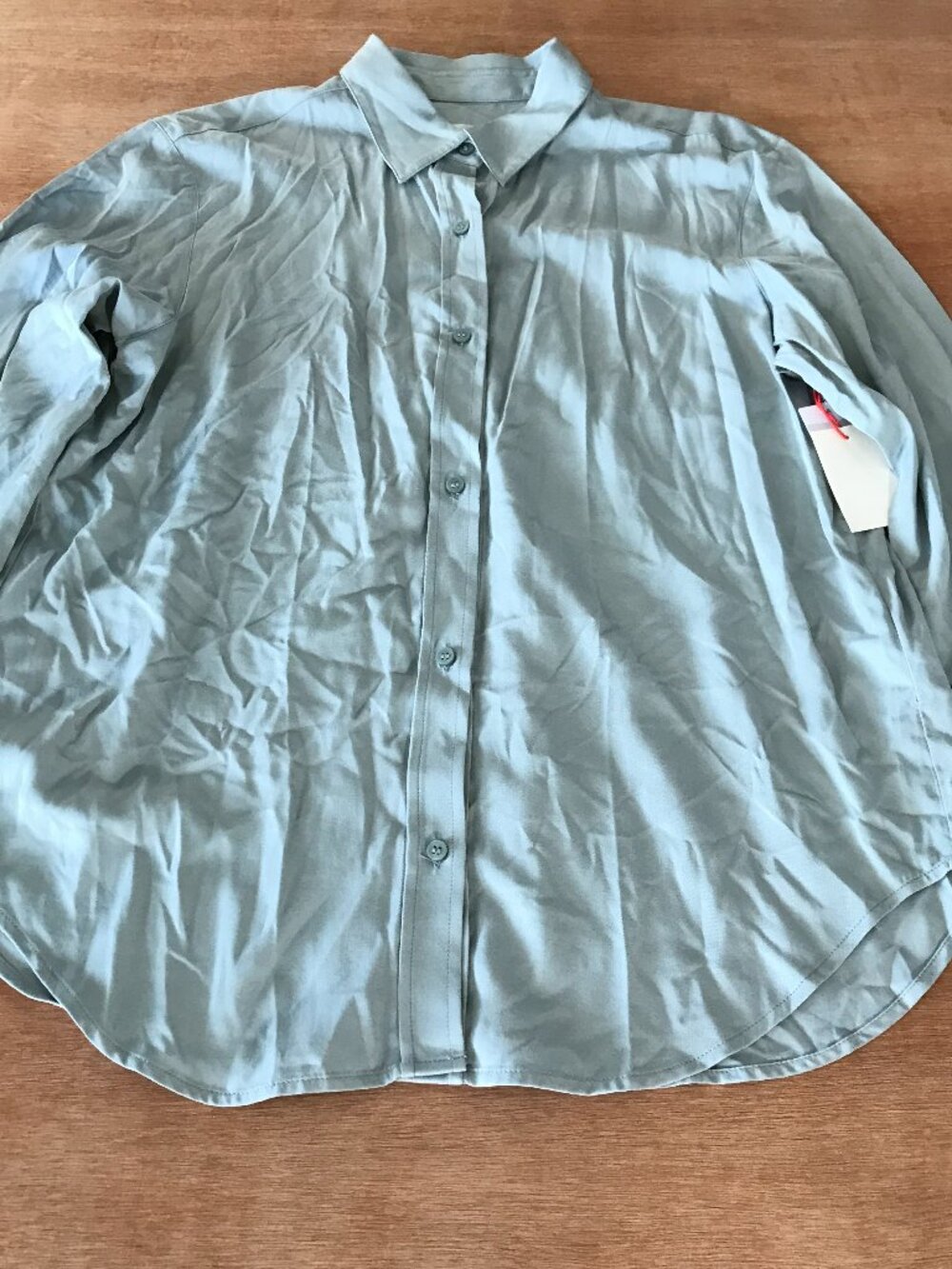 Open Edit Top Women M Blue Button Up Collared Long Sleeve Lightweight NWT 19617